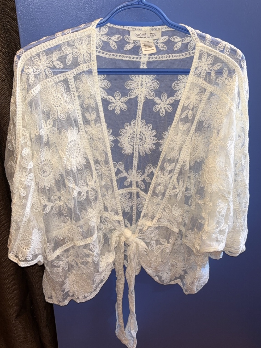 Rachel Zoe White Embroidered Lace Tie-Front Tunic